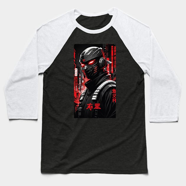 Japanese Ninja - Cyber Style Baseball T-Shirt by pibstudio. 